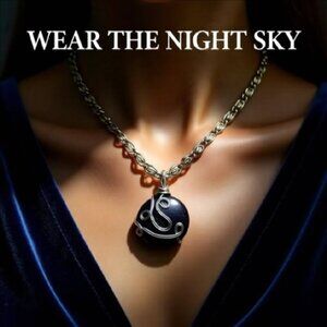 Navy Blue Sandstone Disc Necklace w. 20" Stainless Steel Chain